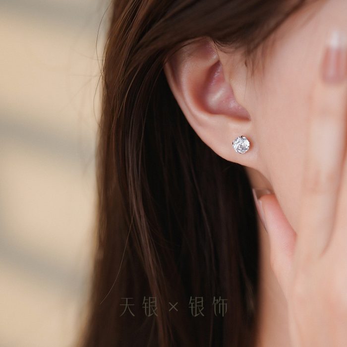 999 Fine Silver Rose Cut CZ Stud Earrings - Image 2