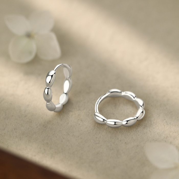 999 Fine Silver Needle Good Luck Seven Grains Rice Hoop Earrings - Image 6
