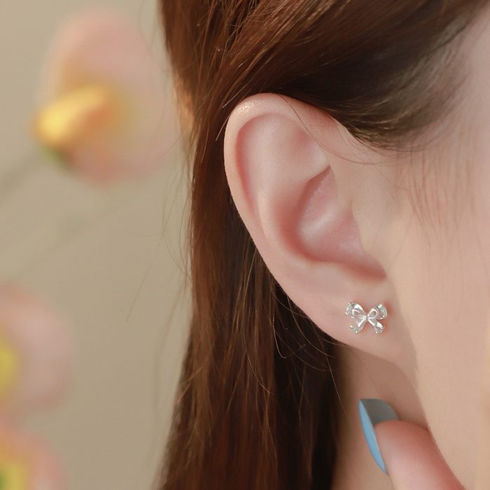 925 Sterling Silver Bow Stud Earrings - Image 2