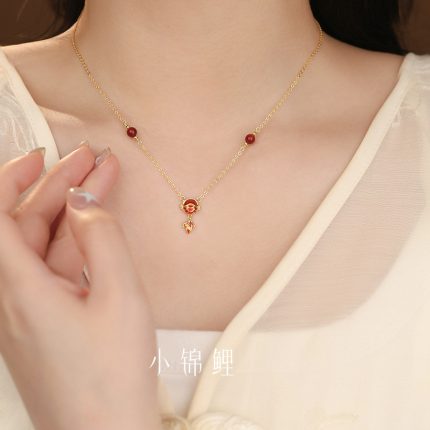 999 Fine Silver Little Koi Fish Red Agate Necklace - Image 6