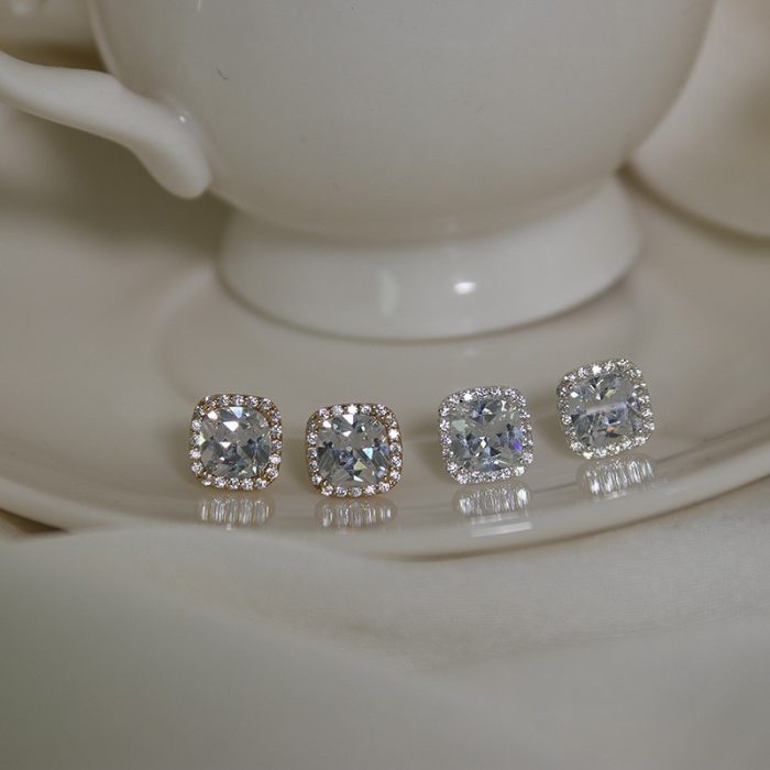 925 Sterling Silver Square CZ Stud Earrings - Image 5