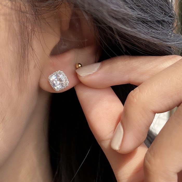 925 Sterling Silver Square CZ Stud Earrings - Image 2