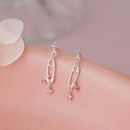 925 Sterling Silver Korean Style Safety Pin Star Stud Earrings - Image 6