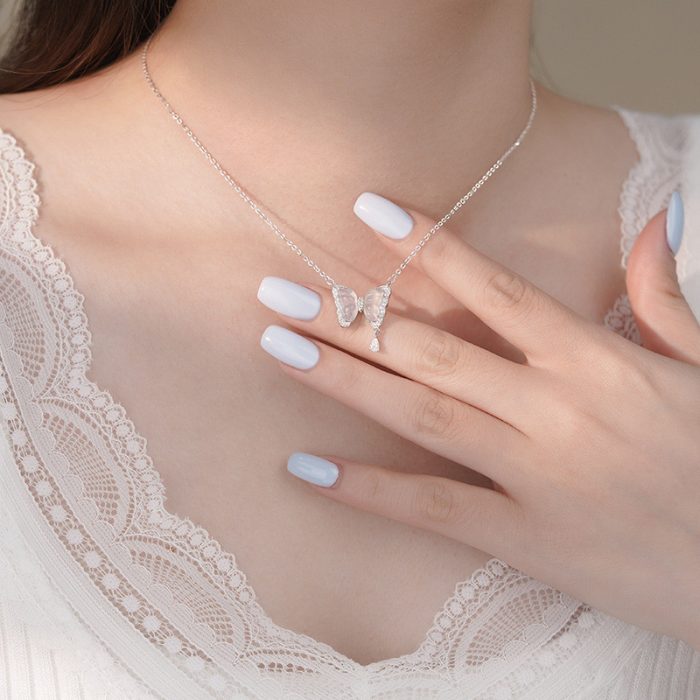 925 Sterling Silver Butterfly Chalcedony Necklace - Image 6