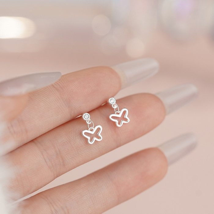925 Sterling Silver Exquisite CZ Butterfly Small Tassel Hoop Earrings - Image 3