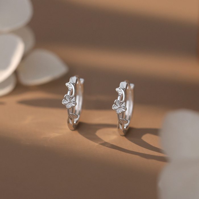 999 Fine Silver Fresh Forest Wrapped Flower Hoop Earrings - Image 5
