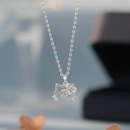 999 Fine Silver Sparkling CZ Cat Necklace - Image 6