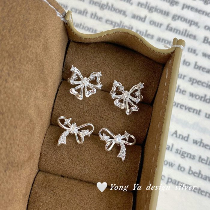 999 Fine Silver Sweet Cute Bow Stud Earrings - Image 6