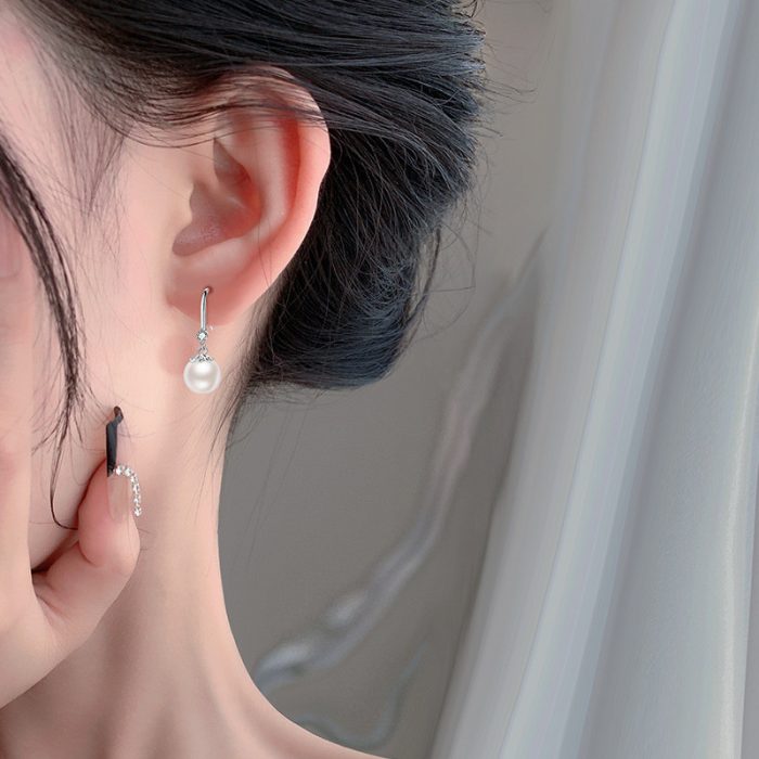 999 Fine Silver French Vintage Pearl Ear Hook Floral Hoop Earrings - Image 2