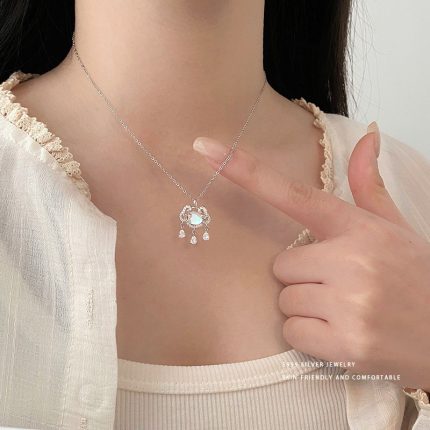 999 Fine Silver Iridescent Peace Lock Teardrop Tassel Necklace - Image 5
