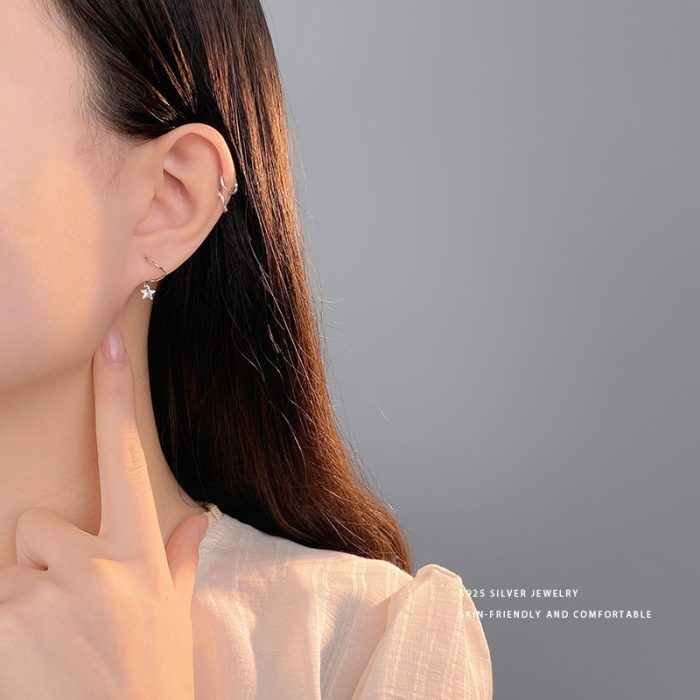 925 Sterling Silver Fashion Star Rotating Stud Earrings - Image 5
