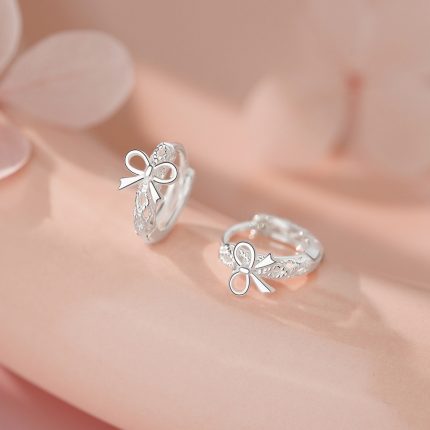 925 Sterling Silver Japanese Hollow Bow Hoop Earrings - Image 6