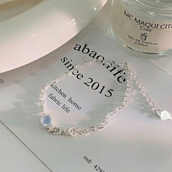 925 Sterling Silver Cushion Aquamarine Bracelet - Image 3