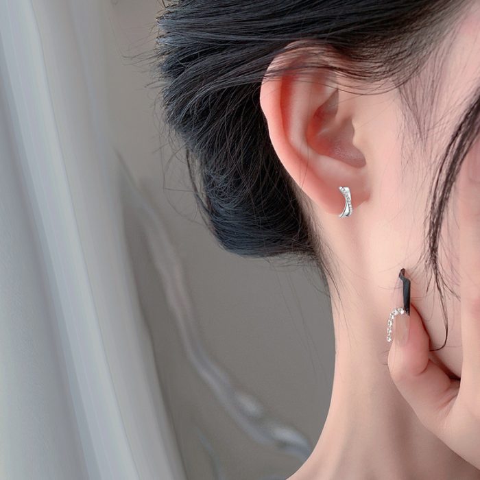999 Fine Silver Cross Pave CZ Hoop Earrings - Image 3