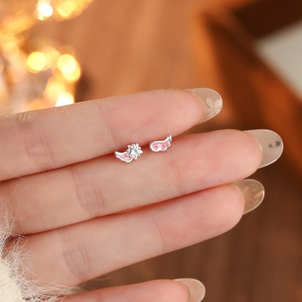 999 Fine Silver Pink Wing Star Wish Wing Star CZ Stud Earrings - Image 6
