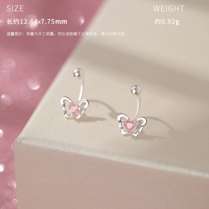 999 Fine Silver Pink Heart Modern Stud Earrings - Image 6