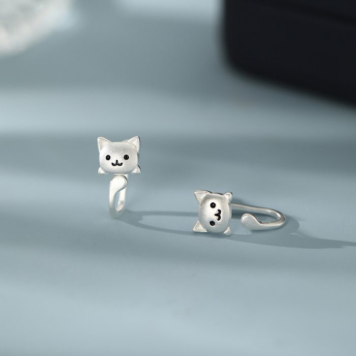 999 Fine Silver Cat Enamel Hoop Earrings - Image 6