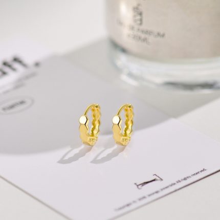 925 Sterling Silver Hoop Earrings Honeycomb Hexagon Sparkling Hoops - Image 5