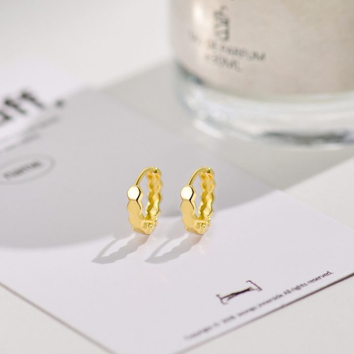 925 Sterling Silver Hoop Earrings Honeycomb Hexagon Sparkling Hoops - Image 5
