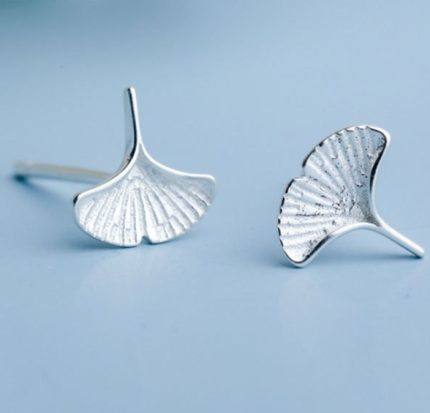 925 Sterling Silver Fresh Ginkgo Leaf Stud Earrings - Image 5