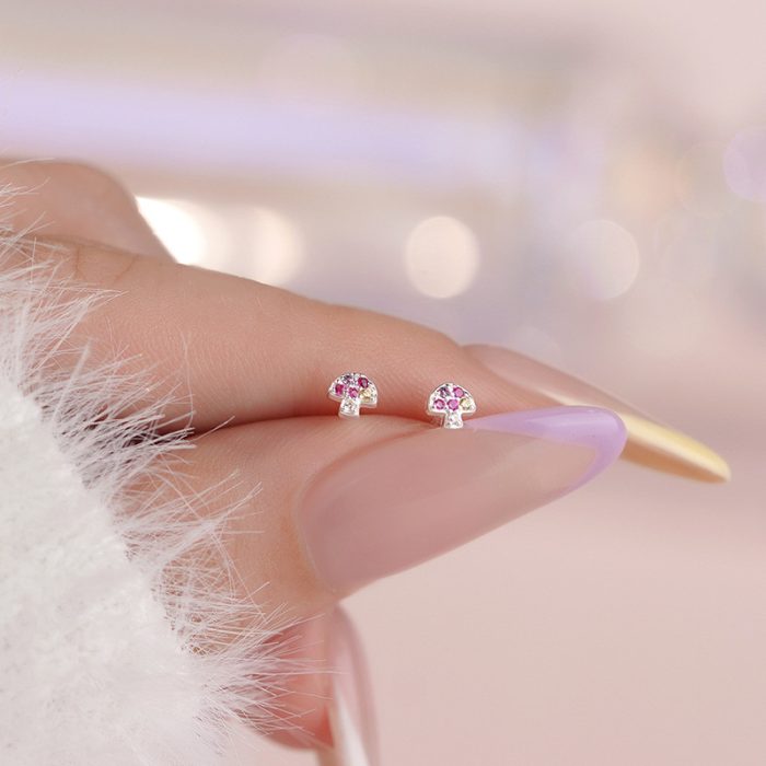 999 Fine Silver Mushroom CZ Stud Earrings - Image 6