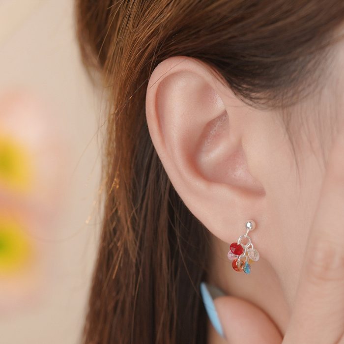 925 Sterling Silver Grape Beaded Color CZ Stud Earrings - Image 6