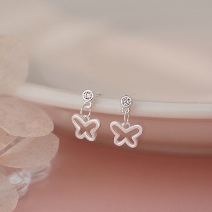925 Sterling Silver Exquisite CZ Butterfly Small Tassel Hoop Earrings - Image 5