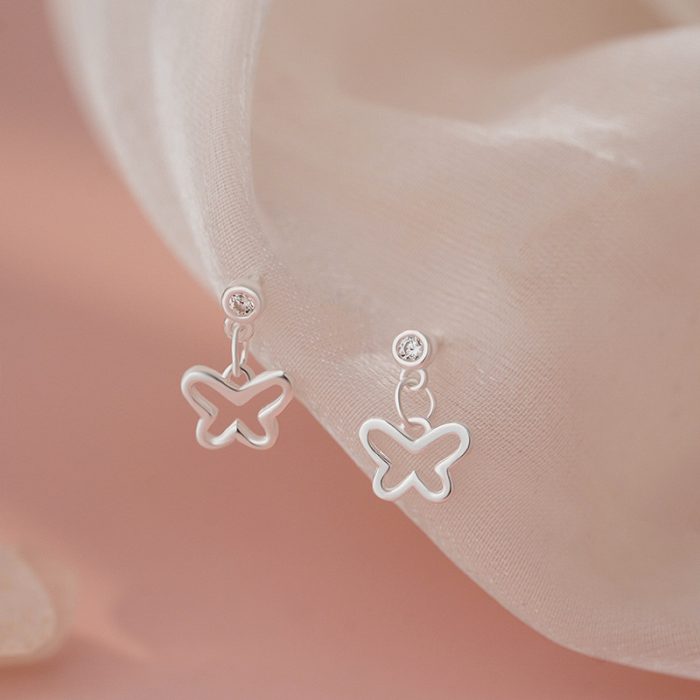 925 Sterling Silver Exquisite CZ Butterfly Small Tassel Hoop Earrings - Image 6