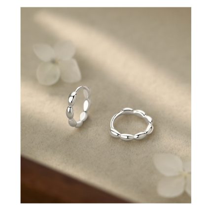 999 Fine Silver Needle Good Luck Seven Grains Rice Hoop Earrings - Image 5