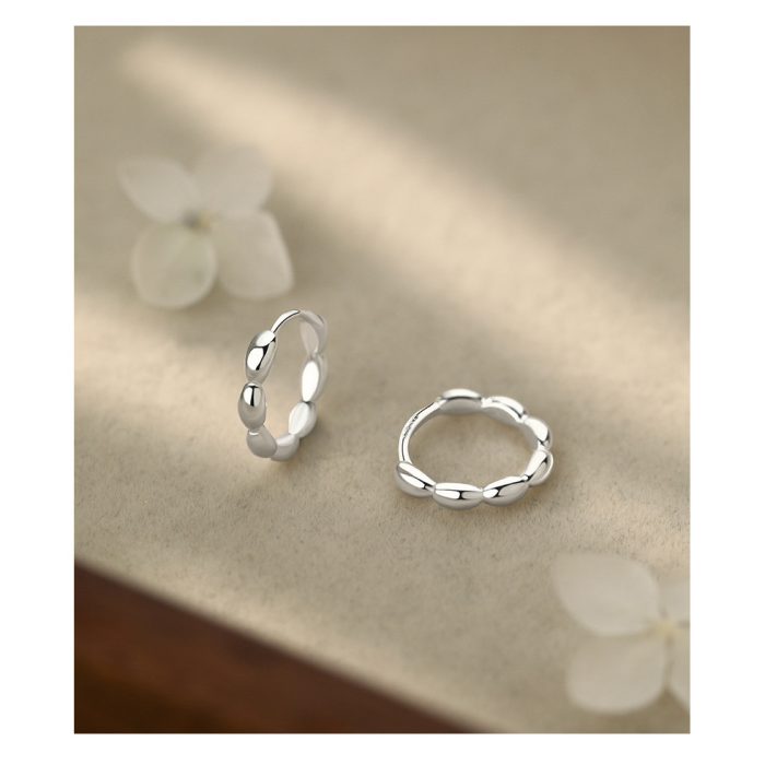 999 Fine Silver Needle Good Luck Seven Grains Rice Hoop Earrings - Image 5