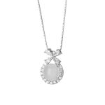 925 Sterling Silver Sweet Butterfly Circle White Agate Necklace