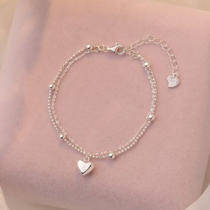 925 Sterling Silver Heart Double Layer Bracelet - Image 5
