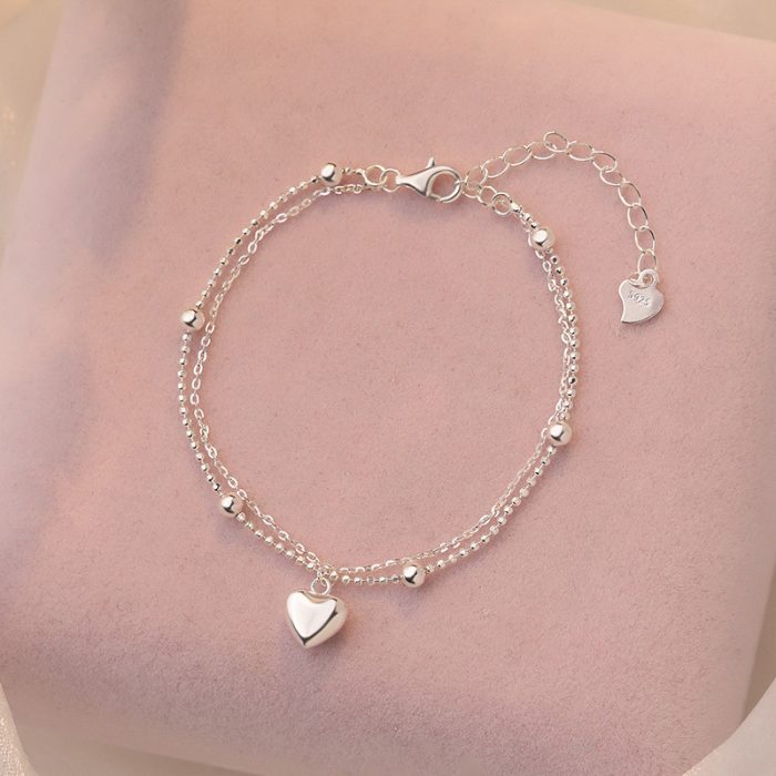 925 Sterling Silver Heart Double Layer Bracelet - Image 5