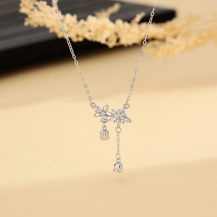 999 Fine Silver Elegant Floral Lily of the Valley Tassel Necklace - Image 5