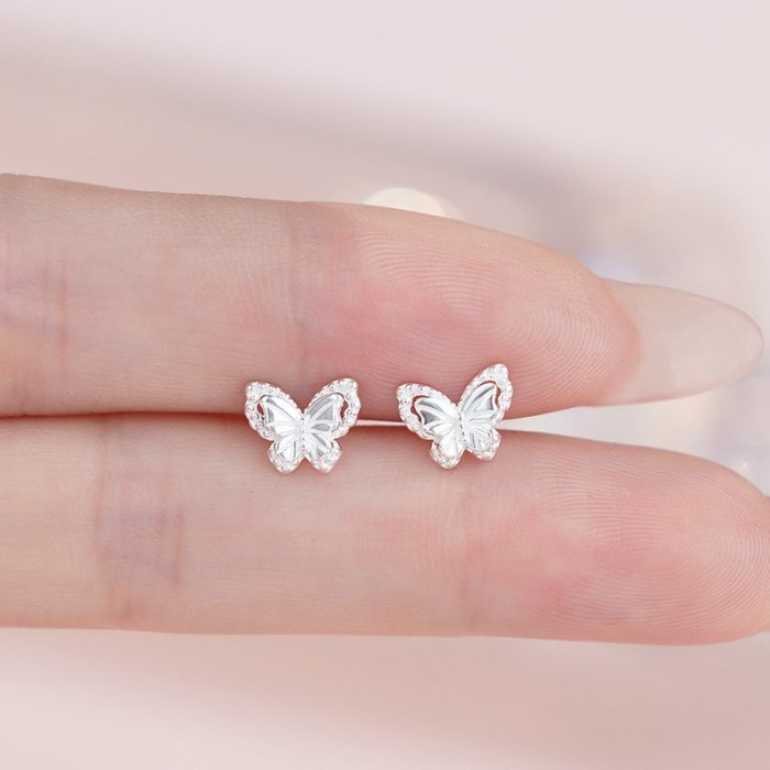 999 Fine Silver Sweet Butterfly Screw Back Earrings - Image 5