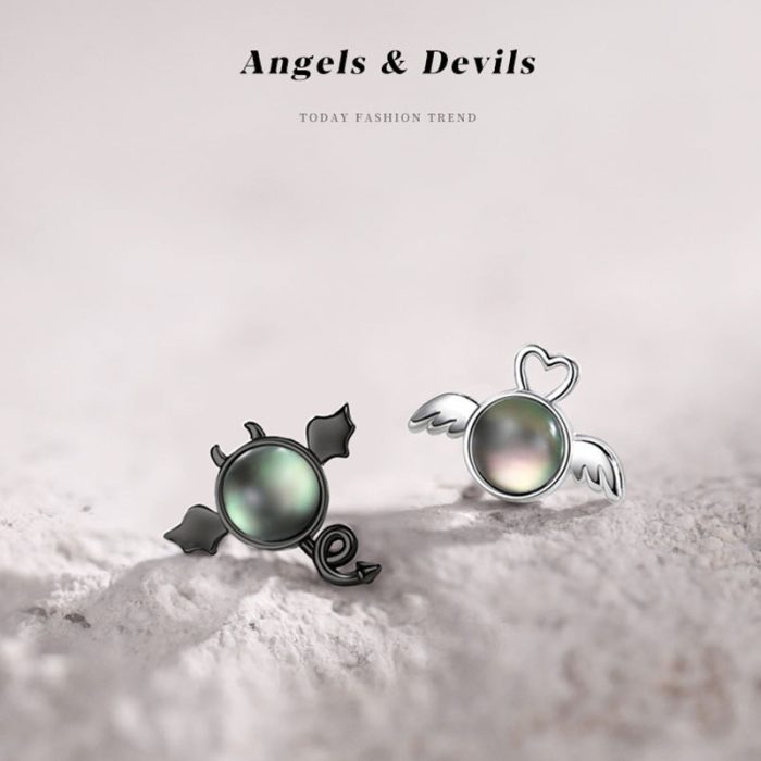 925 Sterling Silver Angel and Devil Unique Design Stud Earrings - Image 3