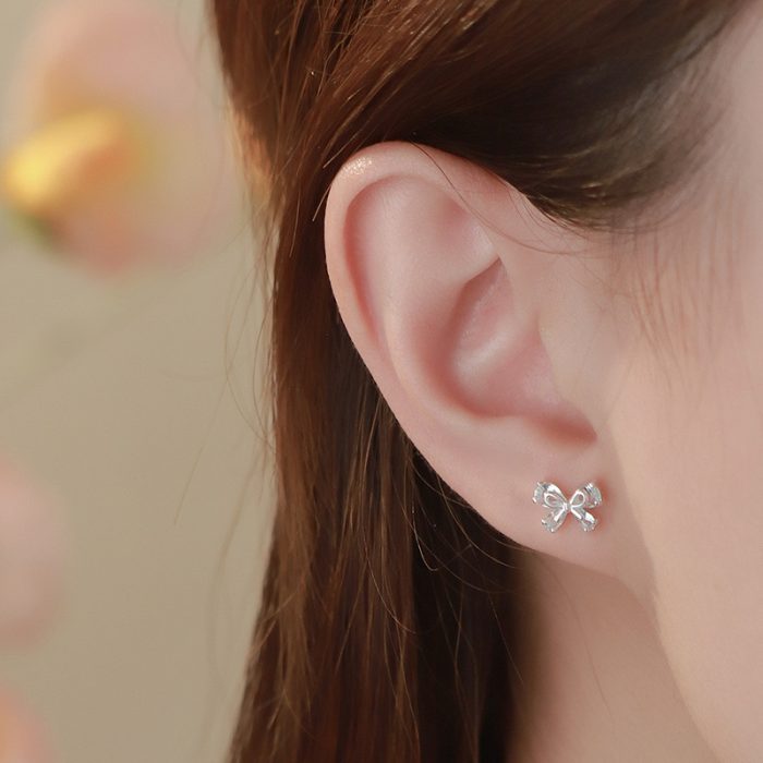 925 Sterling Silver Bow Stud Earrings - Image 5