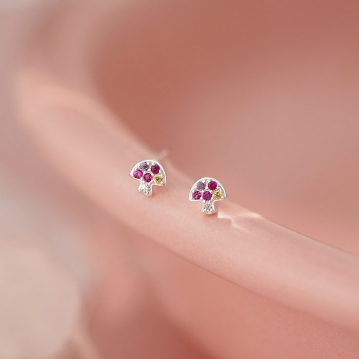 999 Fine Silver Mushroom CZ Stud Earrings - Image 5