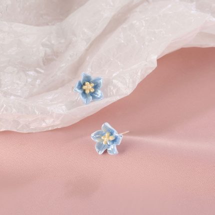 925 Sterling Silver Blue Camellia Stud Earrings - Image 5