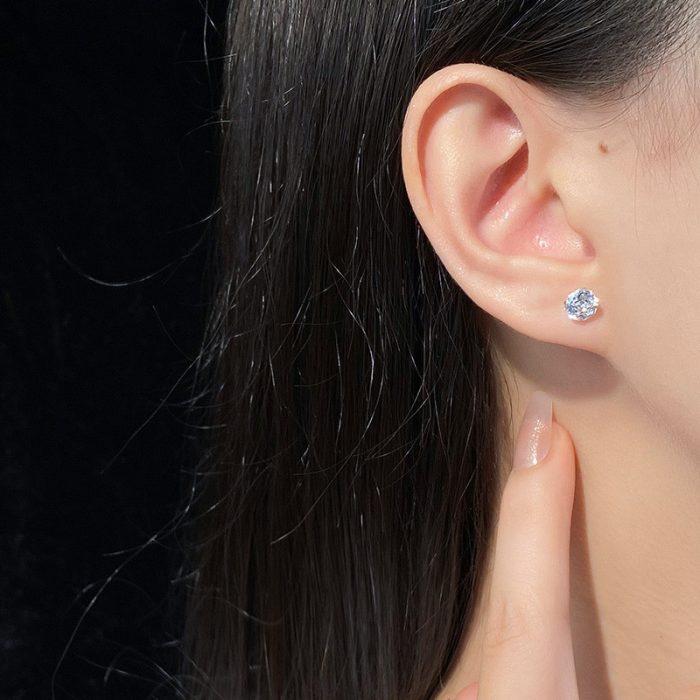 999 Fine Silver Rose Super Sparkling Cut CZ Stud Earrings - Image 2