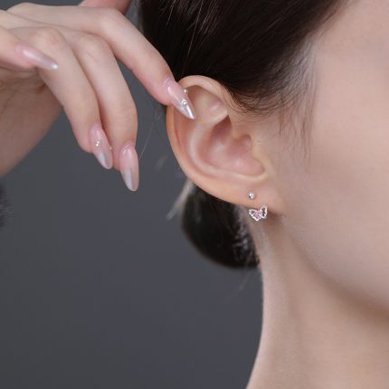 999 Fine Silver Pink Heart Modern Stud Earrings - Image 5