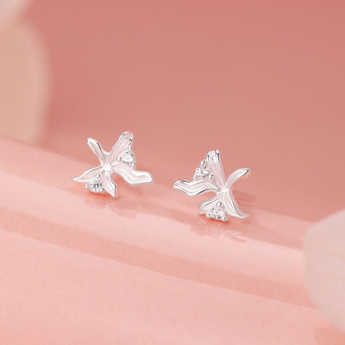 999 Fine Silver Premium Sweet Orchid Stud Earrings - Image 6