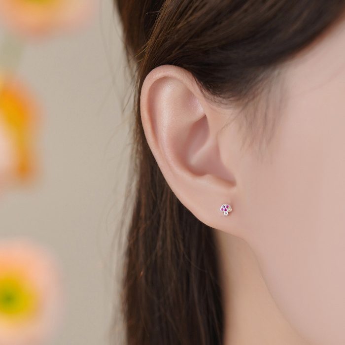 999 Fine Silver Mushroom CZ Stud Earrings - Image 2
