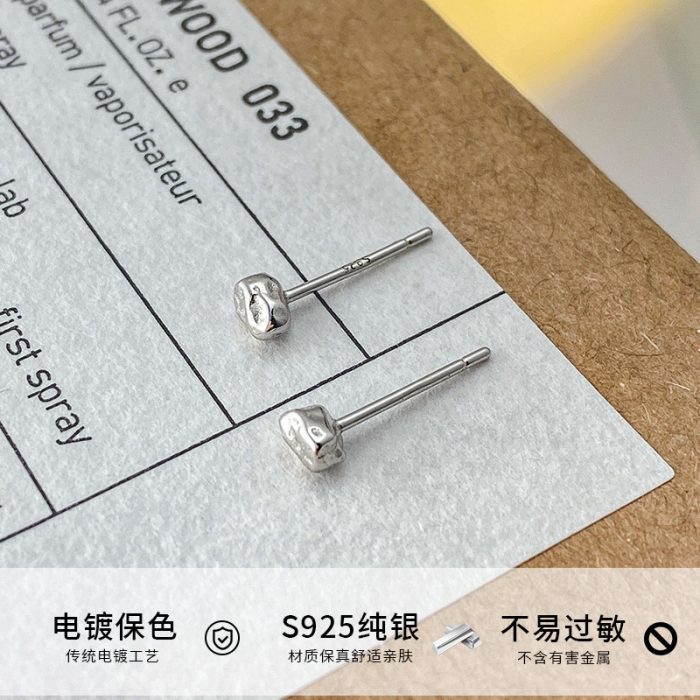 925 Sterling Silver Irregular Stone Lava Meteorite Stud Earrings - Image 5