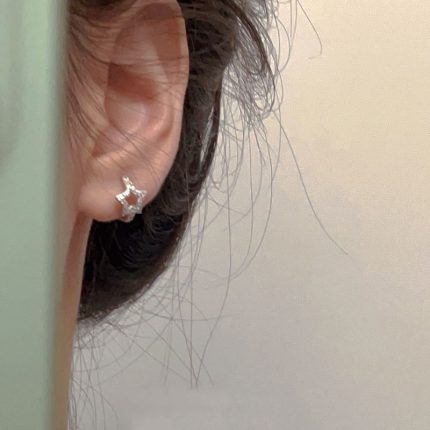 925 Sterling Silver Pave CZ Star Hoop Earrings - Image 5