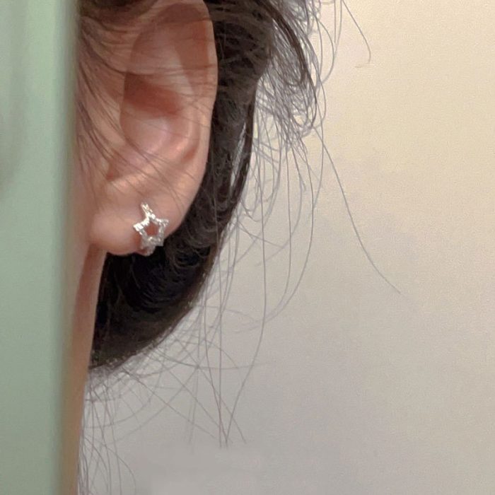 925 Sterling Silver Pave CZ Star Hoop Earrings - Image 5