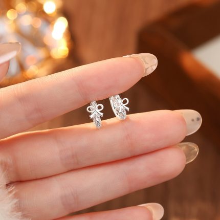 925 Sterling Silver Japanese Hollow Bow Hoop Earrings - Image 5