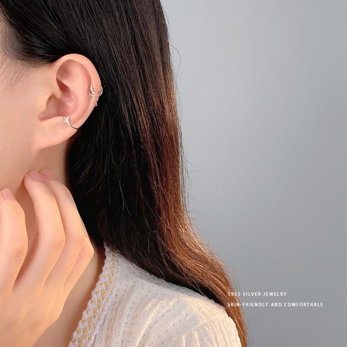 925 Sterling Silver Tetragram Ear Cuffs No Piercing Earrings - Image 2