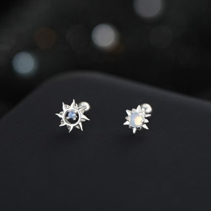 999 Fine Silver Personalized Little Sun Asymmetric Screw Back Earrings - Image 6