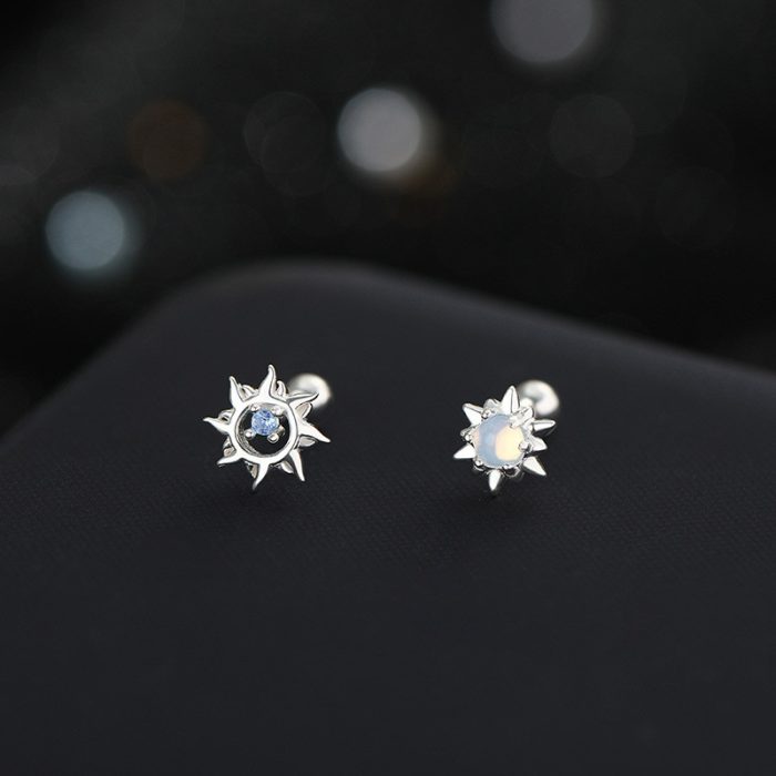 999 Fine Silver Personalized Little Sun Asymmetric Screw Back Earrings - Image 6